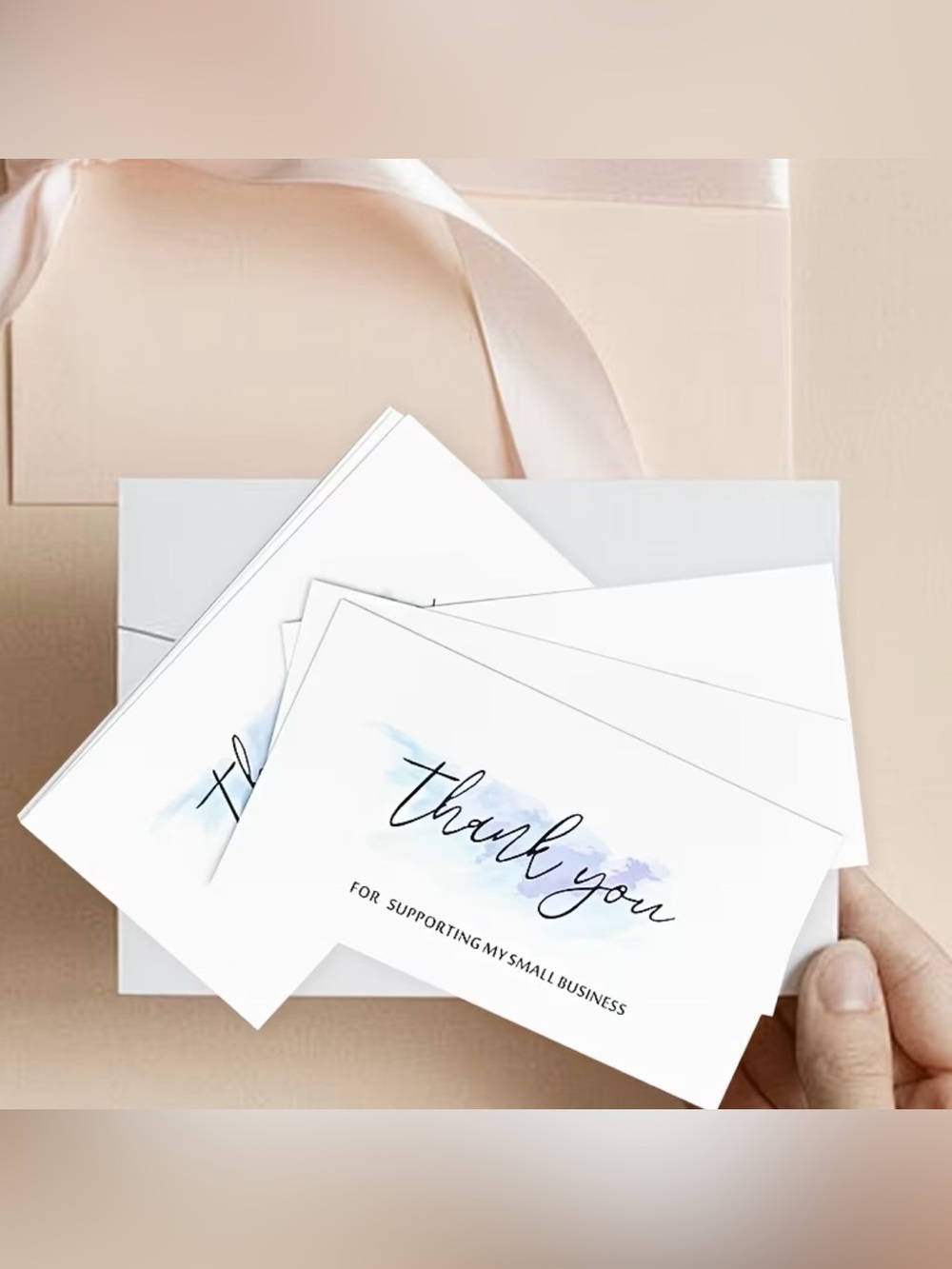 Thank You Cards Blue Colorblock ‘Thank You for Supporting My Small Business’ NIP